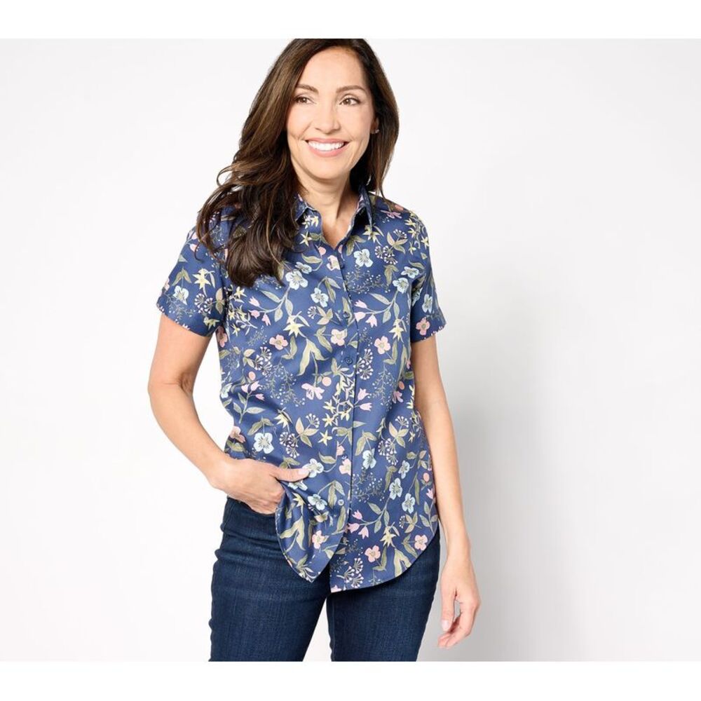 Coldwater Creek Women's Top Sz 6 No-Iron Short Sleeve Multi-colored A629887